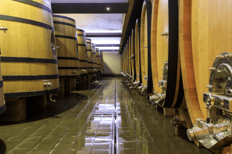 La bodega con cubas y barriles de madera